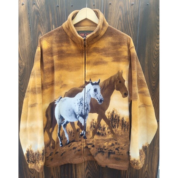 Trail Crest Sunset Outdoors Horses Adult Fleece Zip Front Sweatshirt Jacket XL - Picture 1 of 4